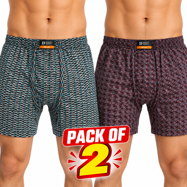 Dixcy Scott Panty Men's Printed Long Boxer Shorts Pack of 2 | Stylish Innerwear