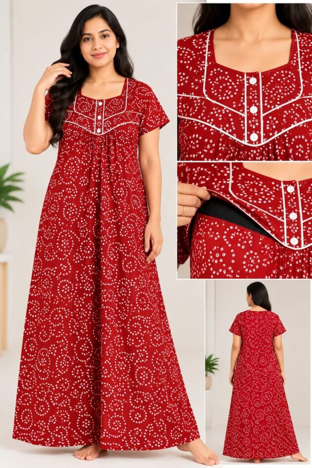 Women’s Cotton Feeding Gown with Front Feeding Access and Short Sleeves