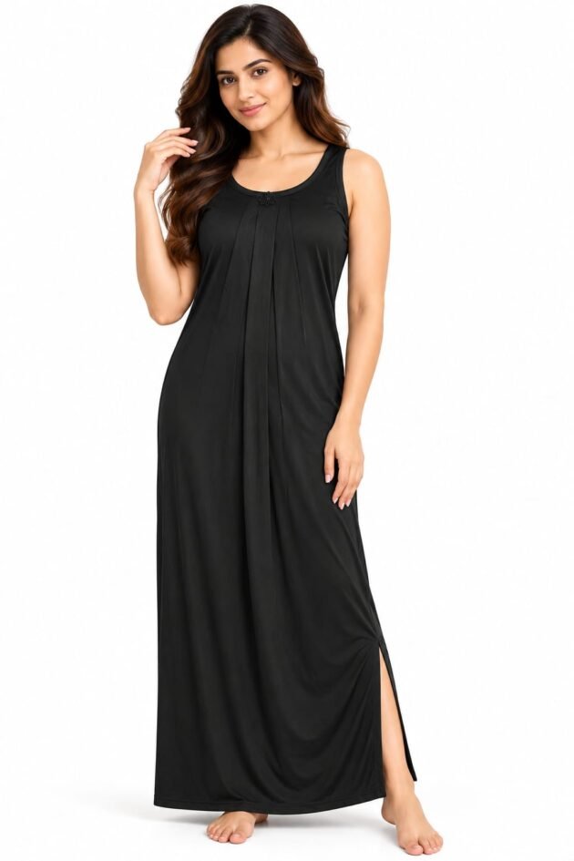 Women's Multicoloured Sleeveless Gown Slip with Floral Neck Design