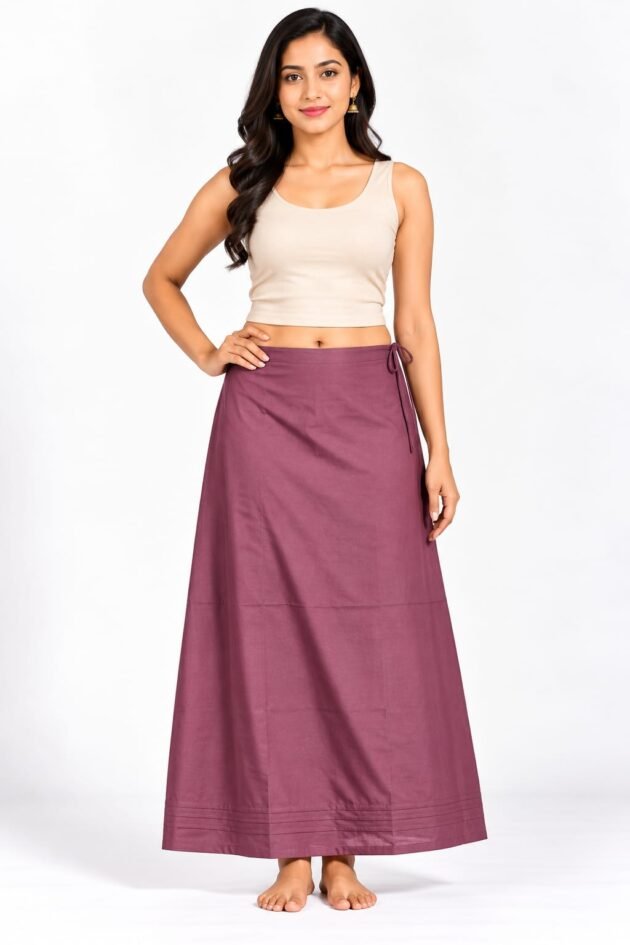 Women's Saree Petticoat with Adjustable Tie-Up Waist | Long Inner Skirt for Saree Draping