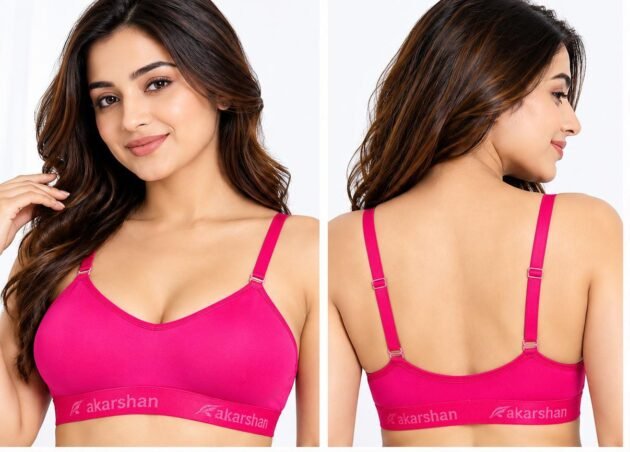 Multicoloured Women's Adjustable Strap Cotton Blend Bra with Printed Elastic Band