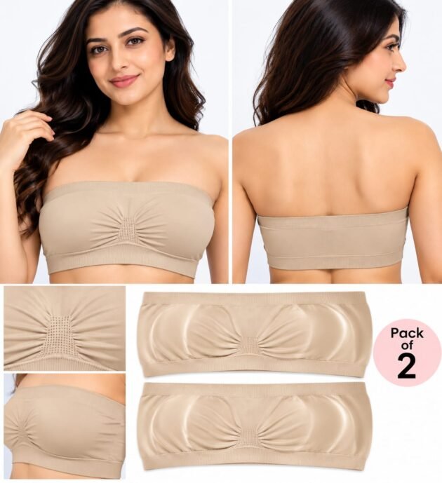 Women’s Tube Bra Pack of 2 – Multicoloured (Red, Black, White, Blue & Beige)
