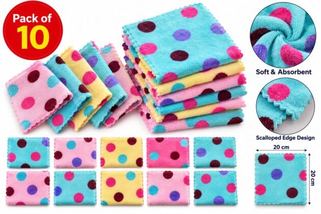 Turkish Cotton Colorful Polka Dots Handkerchief for Kids And Womes – Pack of 10