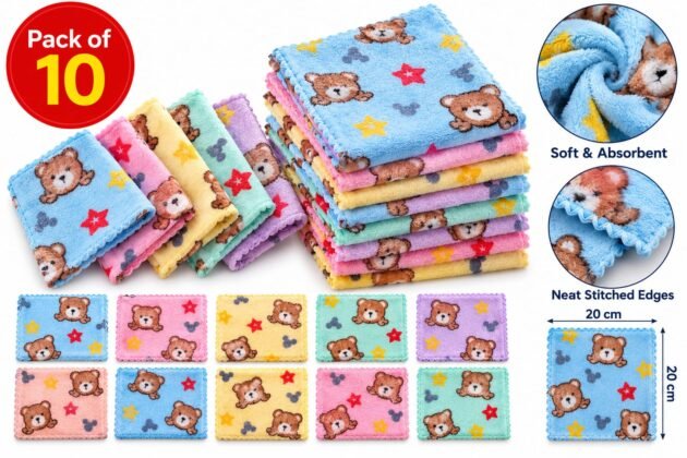 Turkish Cotton Teddy Print Handkerchief for Kids And Womens – Pack of 10