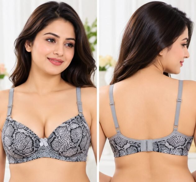 Women’s Printed Padded Bra with Adjustable Straps – Multicolor Snake Print Design