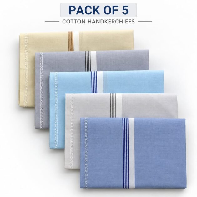 Men's Cotton Multicolour Handkerchiefs Pack of 5 | Soft & Absorbent Pocket Napkins for Daily Use