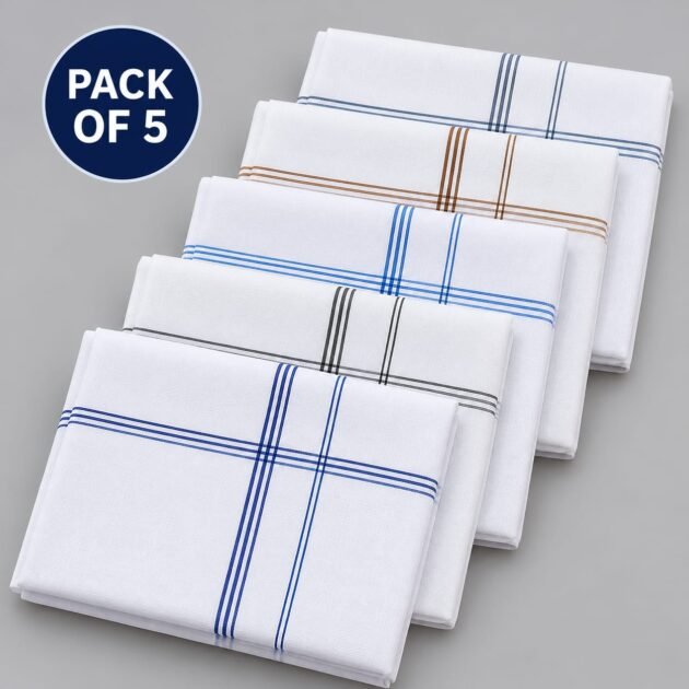 Men's White Cotton Handkerchiefs with Coloured Border | Pack of 5 Pocket Napkins