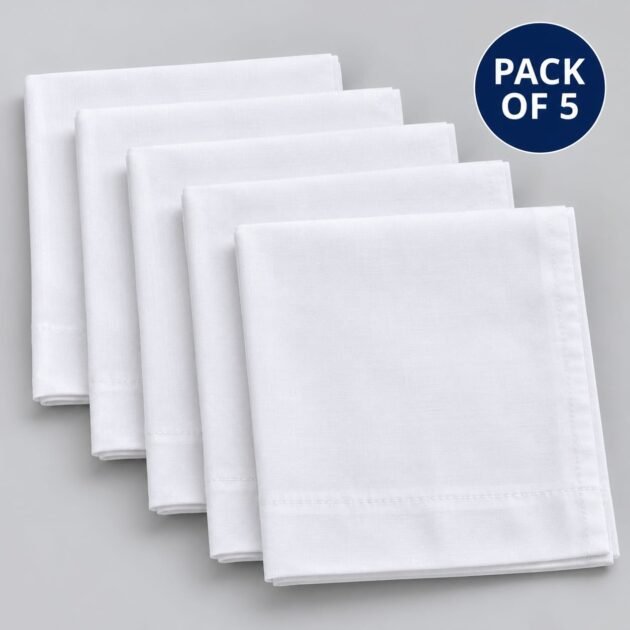 Men's Plain White Cotton Handkerchiefs Pack of 5 | Soft Pocket Napkins for Daily Use