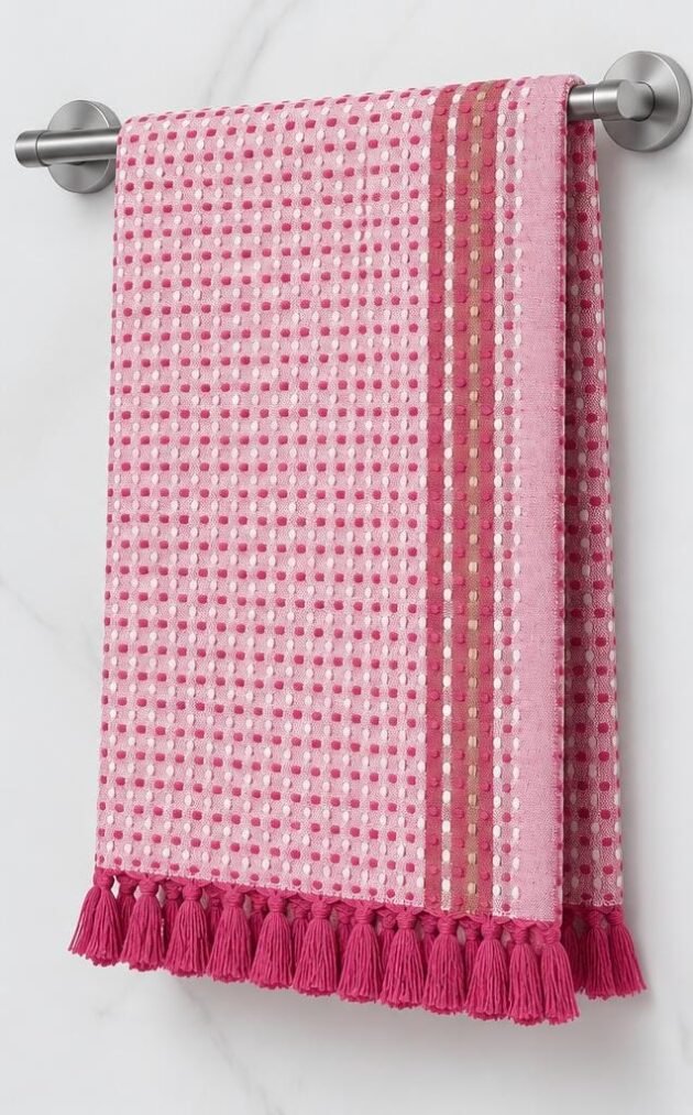 Cotton Towel | Unchi 33 Inch and Lambi 67 Inch | Textured Towel with Decorative Tassel Border