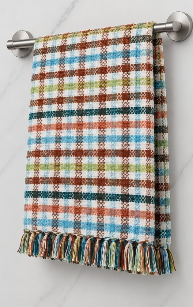 Cotton Towel | Unchi 30 Inch and Lambi 56 Inch | Multicolour Checkered Cotton Towel with Tassel Border