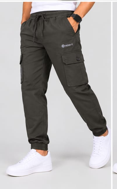 Men's Cotton Cargo Pant with Elastic Waistband, Drawstring & Multiple Utility Pockets