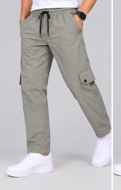 Men's Cotton Cargo Pant with Elastic Waistband, Adjustable Drawstring & Utility Pockets