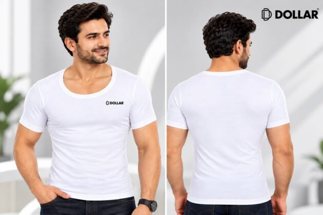 DOLLAR Men's Plain White Half Sleeve Round Neck Vest – Single Piece