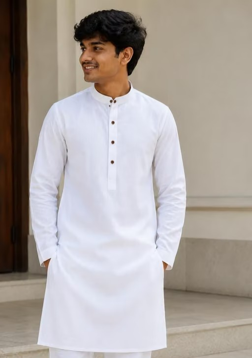 Men's White Straight Fit Kurta | Full Sleeve Traditional Indian Ethnic Wear